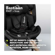 Lionelo - Scaun auto Bastiaan RWF i-Size, Pozitie de somn, Protectie laterala, Rotire 360 grade, 0-36 Kg, Cu Isofix si Centura Top Tether, Conform cu standardul european de securitate ECE R129, Negru BYNLO-BASTIAAN_RWF_ISIZE_BLACK_CARBON