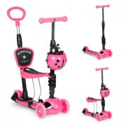 Trotineta 5 in 1 cu sezut si 3 roti cu led ecotoys ym-sw-6 - roz edeediym-sw-6pink