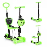 Trotineta 5 in 1 cu sezut si 3 roti cu led ecotoys ym-sw-6 - verde edeediym-sw-6green