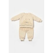Set bluza cu buzunar si pantaloni Ursulet, Winter muselin, 100% bumbac dublat - Stone, BabyCosy (Marime: 12-18 Luni) JEMBC-CSYM7030-12