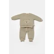 Set bluza cu buzunar si pantaloni Ursulet, Winter muselin, 100% bumbac dublat - Verde, BabyCosy (Marime: 18-24 Luni) JEMBC-CSYM7031-18