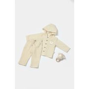 Set bluza cu gluga si pantaloni, Winter muselin, 100% bumbac - Stone, BabyCosy (Marime: 9-12 luni) JEMBC-CSYM7033-9