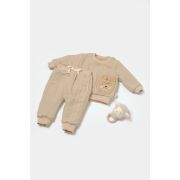 Set bluza dublata si pantaloni Ursulet, Winter muselin, 100% bumbac - Apricot, BabyCosy (Marime: 3-6 Luni) JEMBC-CSYM7029-3