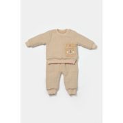 Set bluza dublata si pantaloni Ursulet, Winter muselin, 100% bumbac - Apricot, BabyCosy (Marime: 3-6 Luni) JEMBC-CSYM7029-3