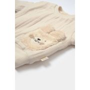 Set bluza dublata si pantaloni Ursulet, Winter muselin, 100% bumbac - Stone, BabyCosy (Marime: 3-6 Luni) JEMBC-CSYM7027-3