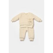 Set bluza dublata si pantaloni Ursulet, Winter muselin, 100% bumbac - Stone, BabyCosy (Marime: 9-12 luni) JEMBC-CSYM7027-9