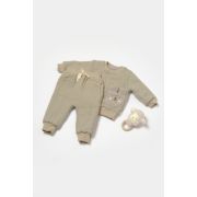 Set bluza dublata si pantaloni Ursulet, Winter muselin, 100% bumbac - Verde, BabyCosy (Marime: 3-6 Luni) JEMBC-CSYM7028-3
