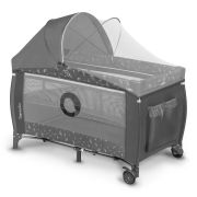 Lionelo - Patut pliant cu doua nivele Sven Plus, 120x60 cm, arcada jucarii, masuta de infasat, vibratii, melodii, conform cu standardele europeane de securitate EN716 si EN12221, Grey BYNLO-SVEN_PLUS_GREY_CONCRETE