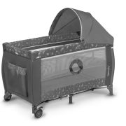 Lionelo - Patut pliant cu doua nivele Sven Plus, 120x60 cm, arcada jucarii, masuta de infasat, vibratii, melodii, conform cu standardele europeane de securitate EN716 si EN12221, Grey BYNLO-SVEN_PLUS_GREY_CONCRETE