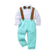 Costum elegant cu papion bleu cu crem ADtz1280-1-DE3
