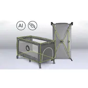 Lionelo - Patut pliant cu doua nivele Sven Plus, 120x60 cm, arcada jucarii, masuta de infasat, vibratii, melodii, conform cu standardele europeane de securitate EN716 si EN12221, Grey BYNLO-SVEN_PLUS_GREY_CONCRETE