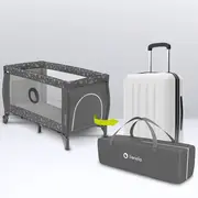 Lionelo - Patut pliant cu doua nivele Sven Plus, 120x60 cm, arcada jucarii, masuta de infasat, vibratii, melodii, conform cu standardele europeane de securitate EN716 si EN12221, Grey BYNLO-SVEN_PLUS_GREY_CONCRETE