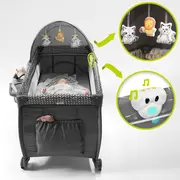 Lionelo - Patut pliant cu doua nivele Sven Plus, 120x60 cm, arcada jucarii, masuta de infasat, vibratii, melodii, conform cu standardele europeane de securitate EN716 si EN12221, Grey BYNLO-SVEN_PLUS_GREY_CONCRETE