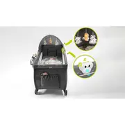Lionelo - Patut pliant cu doua nivele Sven Plus, 120x60 cm, arcada jucarii, masuta de infasat, vibratii, melodii, conform cu standardele europeane de securitate EN716 si EN12221, Grey BYNLO-SVEN_PLUS_GREY_CONCRETE