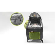 Lionelo - Patut pliant cu doua nivele Sven Plus, 120x60 cm, arcada jucarii, masuta de infasat, vibratii, melodii, conform cu standardele europeane de securitate EN716 si EN12221, Grey BYNLO-SVEN_PLUS_GREY_CONCRETE