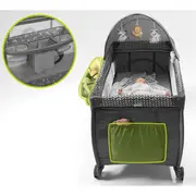 Lionelo - Patut pliant cu doua nivele Sven Plus, 120x60 cm, arcada jucarii, masuta de infasat, vibratii, melodii, conform cu standardele europeane de securitate EN716 si EN12221, Grey BYNLO-SVEN_PLUS_GREY_CONCRETE