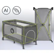 Lionelo - Patut pliant cu doua nivele Sven Plus, 120x60 cm, arcada jucarii, masuta de infasat, vibratii, melodii, conform cu standardele europeane de securitate EN716 si EN12221, Grey BYNLO-SVEN_PLUS_GREY_CONCRETE