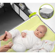 Lionelo - Patut pliant cu doua nivele Sven Plus, 120x60 cm, arcada jucarii, masuta de infasat, vibratii, melodii, conform cu standardele europeane de securitate EN716 si EN12221, Grey BYNLO-SVEN_PLUS_GREY_CONCRETE