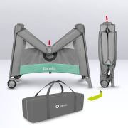 Lionelo - Tarc de joaca, Pliabil, Include covor educational incorporat cu 4 jucarii Velcro si geanta de transport, Cu roti si inchidere laterala, Saltea din spuma, 100x100 cm, Verde BYNLO-MILLE_GREY_GREEN