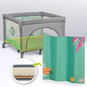 Lionelo - Tarc de joaca, Pliabil, Include covor educational incorporat cu 4 jucarii Velcro si geanta de transport, Cu roti si inchidere laterala, Saltea din spuma, 100x100 cm, Verde BYNLO-MILLE_GREY_GREEN