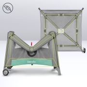Lionelo - Tarc de joaca, Pliabil, Include covor educational incorporat cu 4 jucarii Velcro si geanta de transport, Cu roti si inchidere laterala, Saltea din spuma, 100x100 cm, Verde BYNLO-MILLE_GREY_GREEN