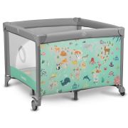 Lionelo - Tarc de joaca, Pliabil, Include covor educational incorporat cu 4 jucarii Velcro si geanta de transport, Cu roti si inchidere laterala, Saltea din spuma, 100x100 cm, Verde BYNLO-MILLE_GREY_GREEN