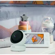 Lionelo - Videofon Babyline 8.3, Cu termometru, Cu melodii, Comunicare in 2 sensuri, Rotire 360 grade, Alb BYNLOC-BABYLINE_8.3_WHITE