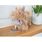 Little Bird Told Me - Hubert Highland Cow Pull Along Toy Cu Roti Detasabile, Pentru Copii Pjblb3102