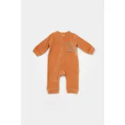Salopeta Elefant cu maneca lunga din 80%bumbac organic si 20% poliester - Caramiziu, BabyCosy (Marime: 12-18 Luni) JEMBC-CSYK6054-12