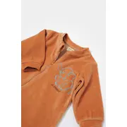 Salopeta Elefant cu maneca lunga din 80%bumbac organic si 20% poliester - Caramiziu, BabyCosy (Marime: 6-9 luni) JEMBC-CSYK6054-6