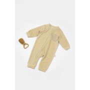 Salopeta Elefant cu maneca lunga din 80%bumbac organic si 20% poliester - Stone, BabyCosy (Marime: 3-6 Luni) JEMBC-CSYK6052-3
