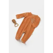 Salopeta Elefant cu maneca lunga si botosei din 80%bumbac organic si 20% poliester - Caramiziu, BabyCosy (Marime: 3-6 Luni) JEMBC-CSYK6039-3