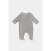 Salopeta Elefant cu maneca lunga si botosei din 80%bumbac organic si 20% poliester - Gri, BabyCosy (Marime: 6-9 luni) JEMBC-CSYK6041-6