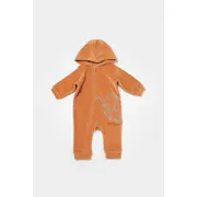 Salopeta Elefant cu maneca lunga si gluga din 80%bumbac organic si 20% poliester - Caramiziu, BabyCosy (Marime: 3-6 Luni) JEMBC-CSYK6044-3