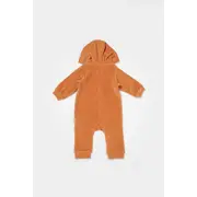 Salopeta Elefant cu maneca lunga si gluga din 80%bumbac organic si 20% poliester - Caramiziu, BabyCosy (Marime: 6-9 luni) JEMBC-CSYK6044-6