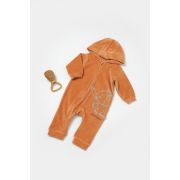 Salopeta Elefant cu maneca lunga si gluga din 80%bumbac organic si 20% poliester - Caramiziu, BabyCosy (Marime: 9-12 luni) JEMBC-CSYK6044-9