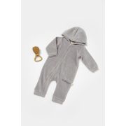 Salopeta Elefant cu maneca lunga si gluga din 80%bumbac organic si 20% poliester - Gri, BabyCosy (Marime: 12-18 Luni) JEMBC-CSYK6046-12