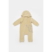 Salopeta Elefant cu maneca lunga si gluga din 80%bumbac organic si 20% poliester - Stone, BabyCosy (Marime: 12-18 Luni) JEMBC-CSYK6042-12
