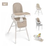 Scaun De Masa 4in1 Pentru Bebelusi Si Copii, Cam   Original, Inaltime Ajustabila, Varsta 0-14 Ani, Pliabil, Centura De Siguranta In 5 Puncte, Depozitare, Bej Pjb9220027