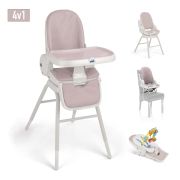 Scaun De Masa 4in1 Pentru Bebelusi Si Copii, Cam   Original, Inaltime Ajustabila, Varsta 0-14 Ani, Pliabil, Centura De Siguranta In 5 Puncte, Depozitare, Rose Pjb9220041