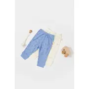 Set 2 pantalonasi Printed, BabyCosy, 50% modal+50% bumbac, Ecru/Lavanda (Marime: 9-12 luni) JEMCSYM11617-9