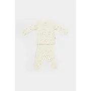 Set 3 piese:bluza, pantaloni si caciulita Printed, BabyCosy, 50% modal+50% bumbac, Ecru (Marime: 3-6 Luni) JEMBC-CSYM25500-3