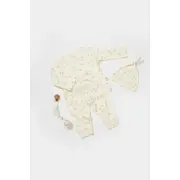 Set 3 piese:bluza, pantaloni si caciulita Printed, BabyCosy, 50% modal+50% bumbac, Ecru (Marime: 9-12 luni) JEMBC-CSYM25500-9