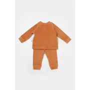 Set bluzita si pantaloni Elefant, 80%bumbac organic si 20% poliester - Caramiziu, BabyCosy (Marime: 12-18 Luni) JEMBC-CSYK6049-12