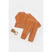 Set bluzita si pantaloni Elefant, 80%bumbac organic si 20% poliester - Caramiziu, BabyCosy (Marime: 9-12 luni) JEMBC-CSYK6049-9