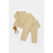 Set bluzita si pantaloni Elefant, 80%bumbac organic si 20% poliester - Stone, BabyCosy (Marime: 6-9 luni) JEMBC-CSYK6047-6