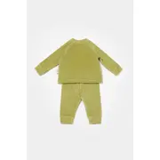 Set bluzita si pantaloni Elefant, 80%bumbac organic si 20% poliester - Verde, BabyCosy (Marime: 12-18 Luni) JEMBC-CSYK6048-12
