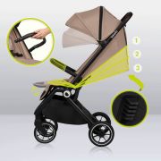 Lionelo - Carucior sport Cloe, De la nastere, Cu accesorii, Cadru din aluminiu, 0-22 kg, Usor, Pliabil cu o singura mana, Ideal pentru toate tipurile de suprafete, Bej BYNLO-CLOE_BEIGE_SAND