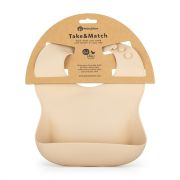 Petite&Mars - Baveta moale Take&Match, Reglabil, Cu buzunar colector, Silicon, Fara BPA, 6 luni+, Bej BYN706818