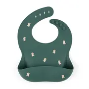 Petite&Mars - Baveta moale Take&Match, Reglabil, Cu buzunar colector, Silicon, Fara BPA, 6 luni+, Model dinozauri, Verde BYN706717